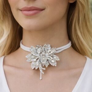 Jennifer K Company Silver Rhinestone Floral Choker Necklace (BR999/2)